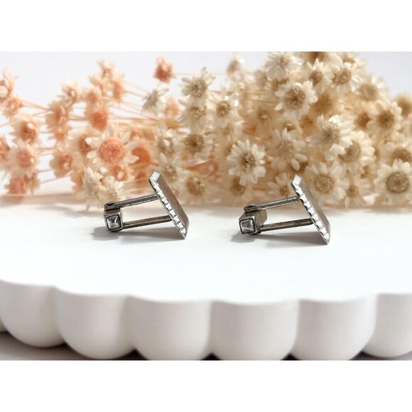 Art Deco Square Shaped Carved Sterling Silver Men's Classic Cuff Links - Picture 7 of 10